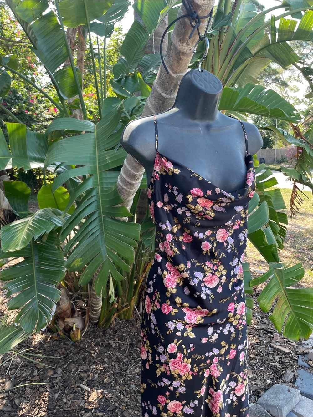 baltic Born , cowl, neck, bias, cut dark floral slip dress